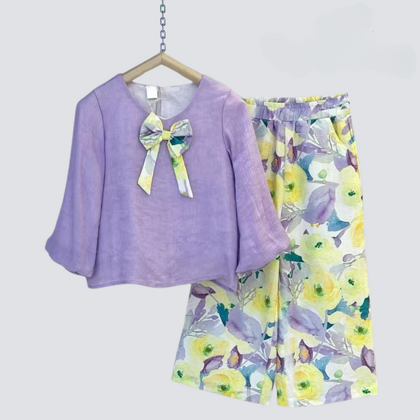 Imported Western Flapper Outfit for Girls In Attractive Purple Color And Multi Print (5-10 Years)